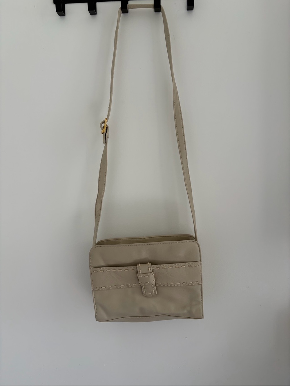 Cream Crossbody Shoulder Bag with Buckle Accent